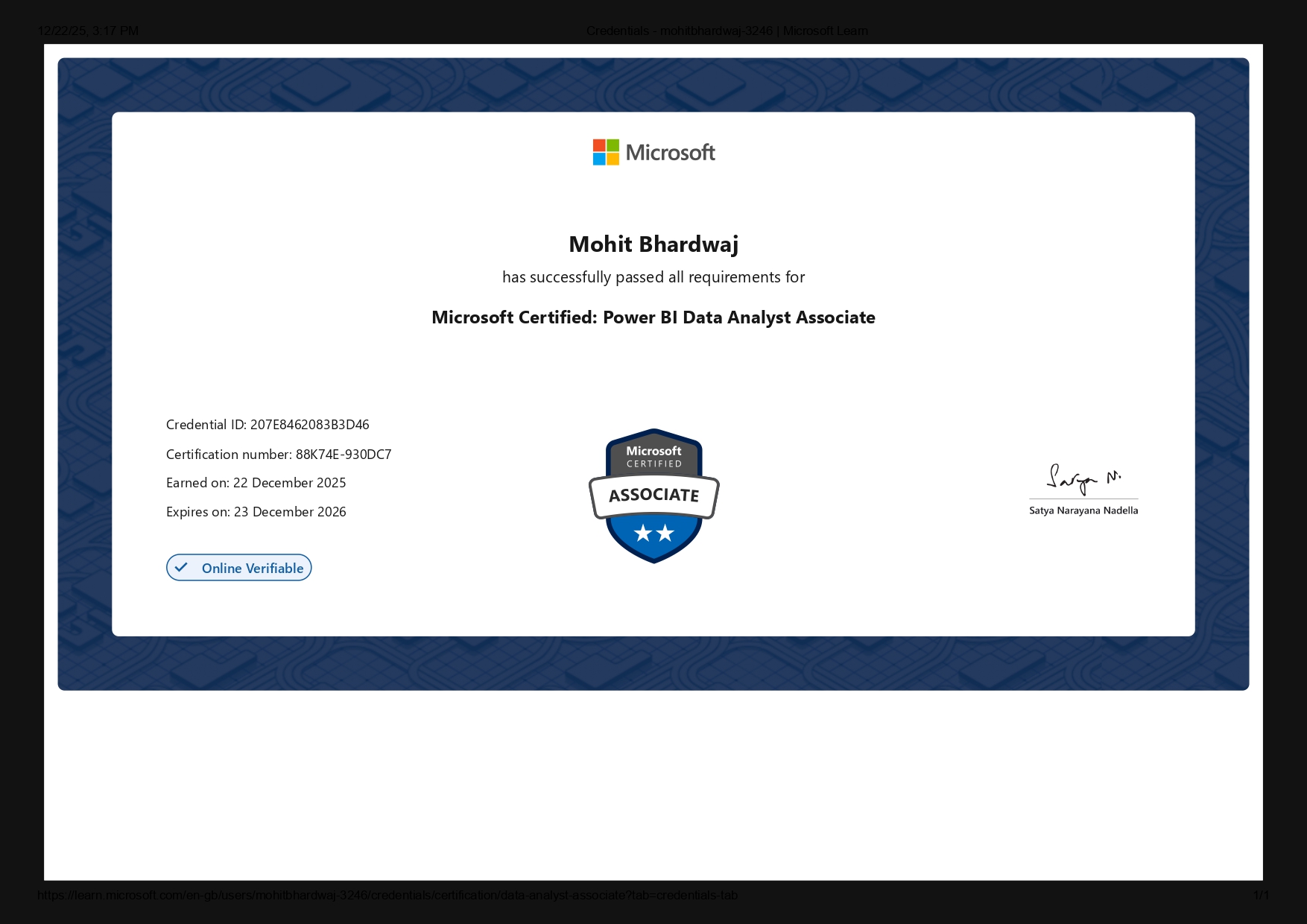 Microsoft Certified: Power BI Data Analyst Associate Certification